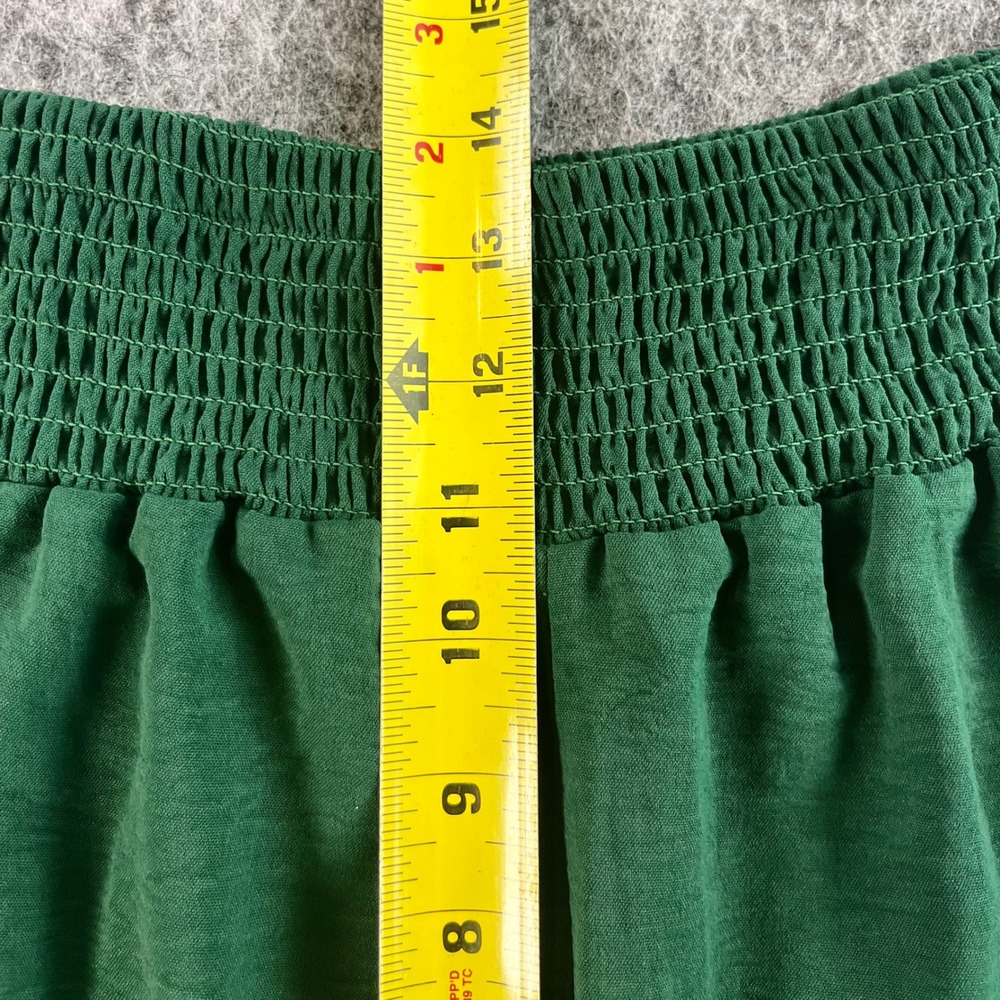 Wide Leg Pants Women L Green Smocked High Waist Palazzo Boho Flowy Office Casual - Picture 8 of 9